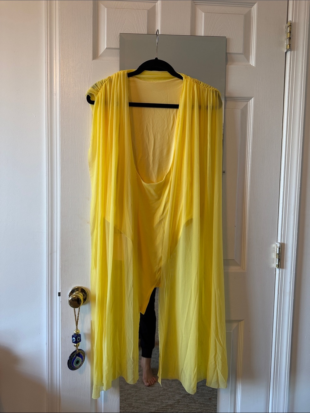 SHEIN Yellow Sheer Chiffon Bodysuit with scarf drape - Picture 7 of 9